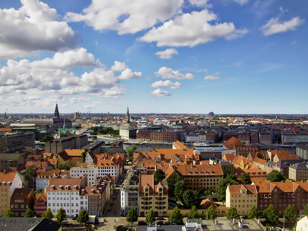  Копенгаген, вид с колокольни Vor Frelsers Kirke в Кристиансхавне Copenhagen, view from Vor Frelsers Kirke in Christianshavn.