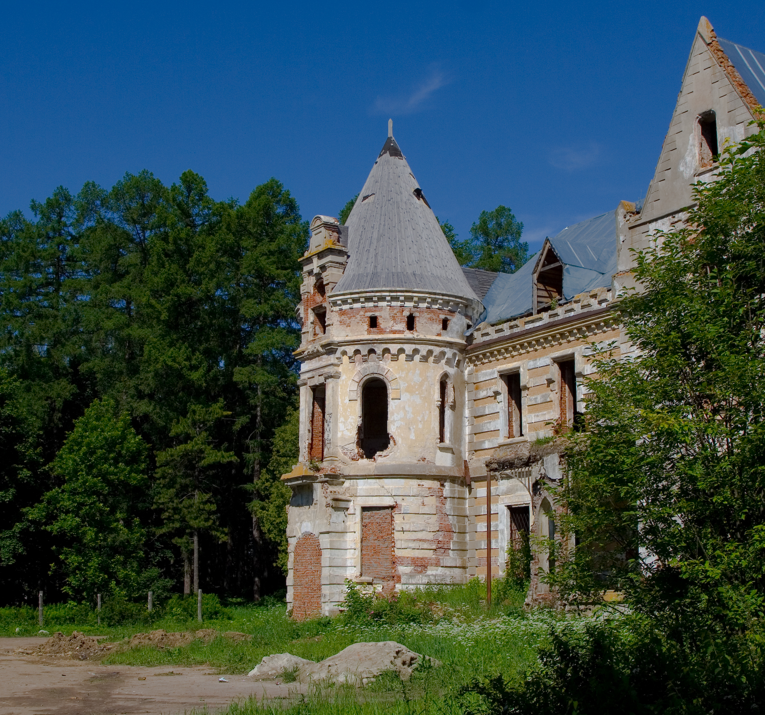 Замок в Муромцево. Часть более низкого крыла здания.