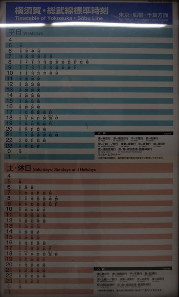 Расписание поездов на станции Shimbashi Yokosuka line. По этому расписанию мы уезжали из центра Токио в аэропорт Нарита. Долго соображали, что к чему :)